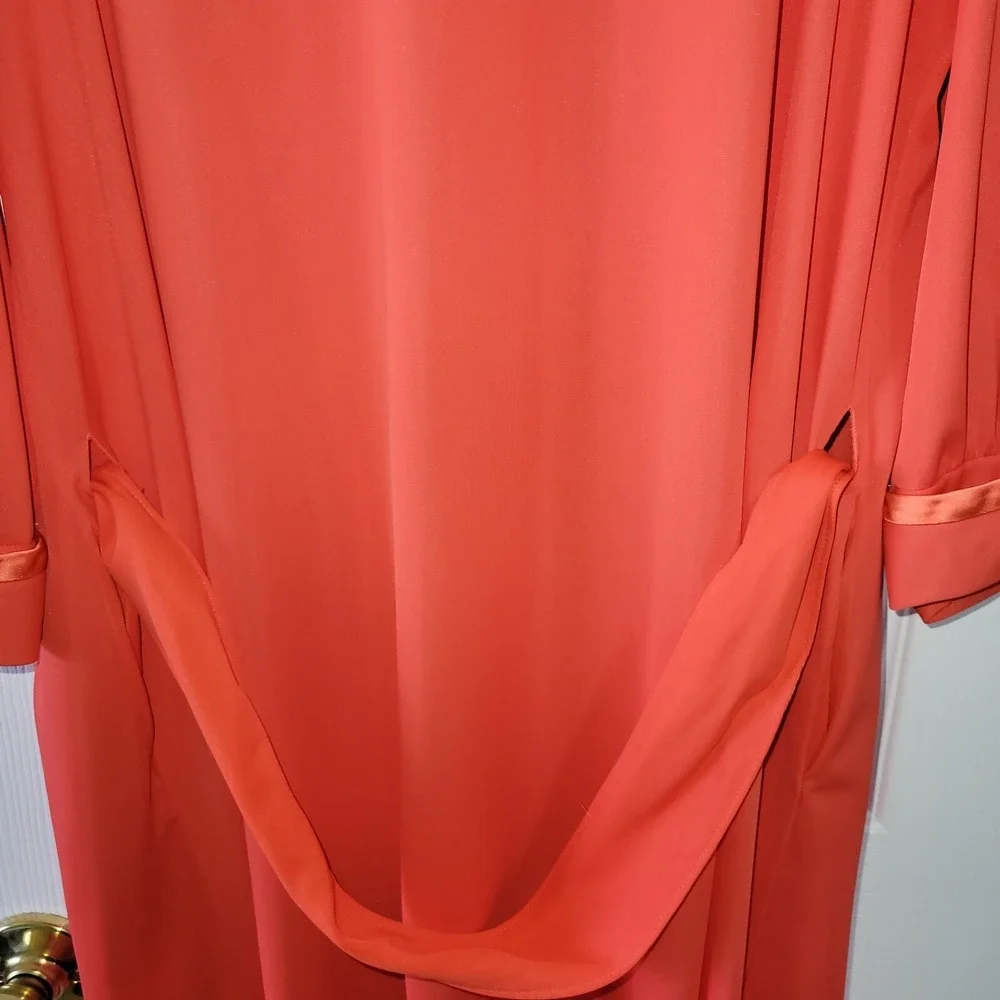 Nylon Robe Satin Trim‎ M Orange 3/4 Sleeve Gossard Artemis Button Front Vintage